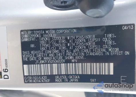 2013 Lexus Gx 460 z USA, uszkodzony, nr VIN JTJBM7FX5D5060209